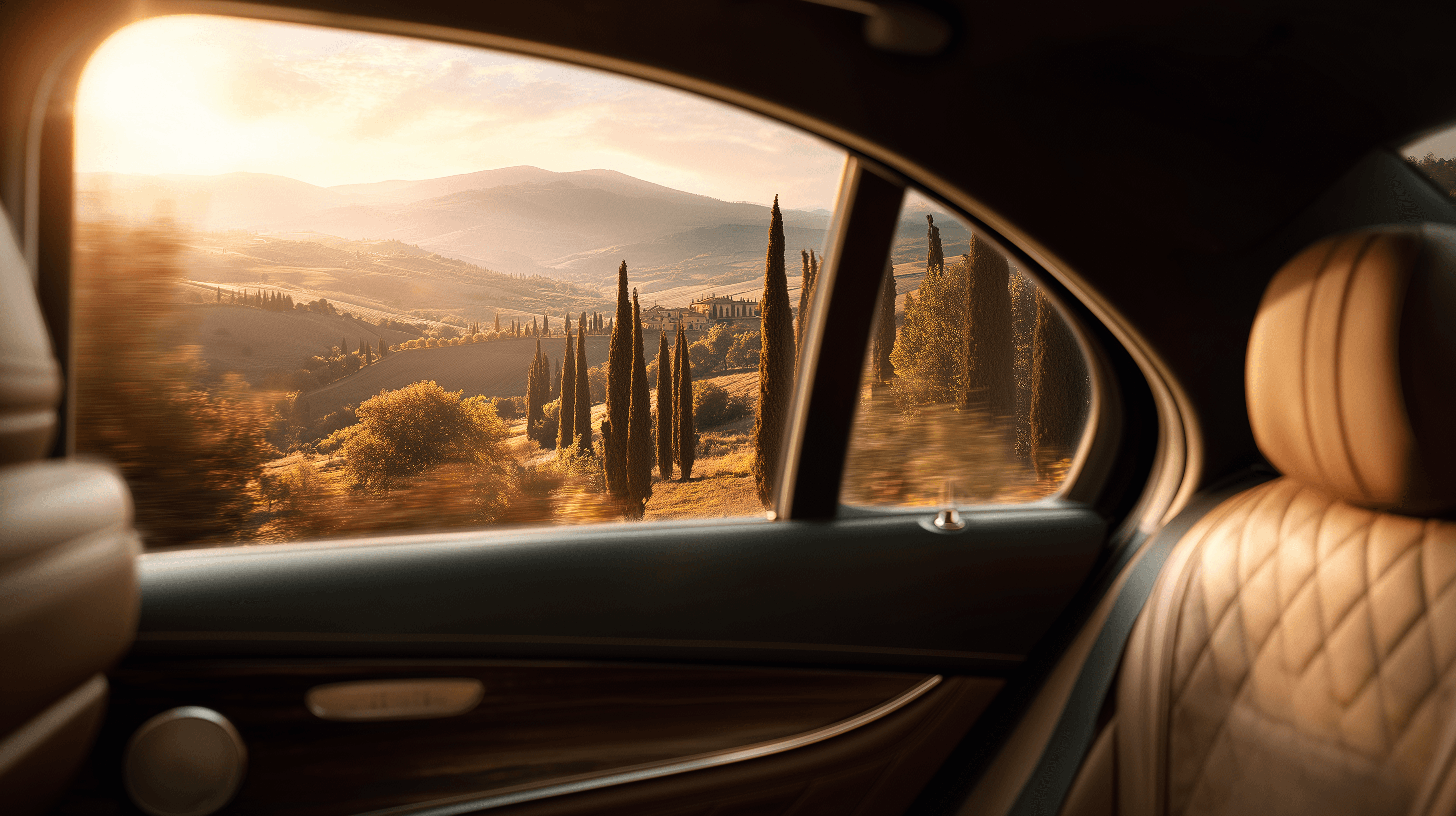 Luxury car driving in Italian countryside