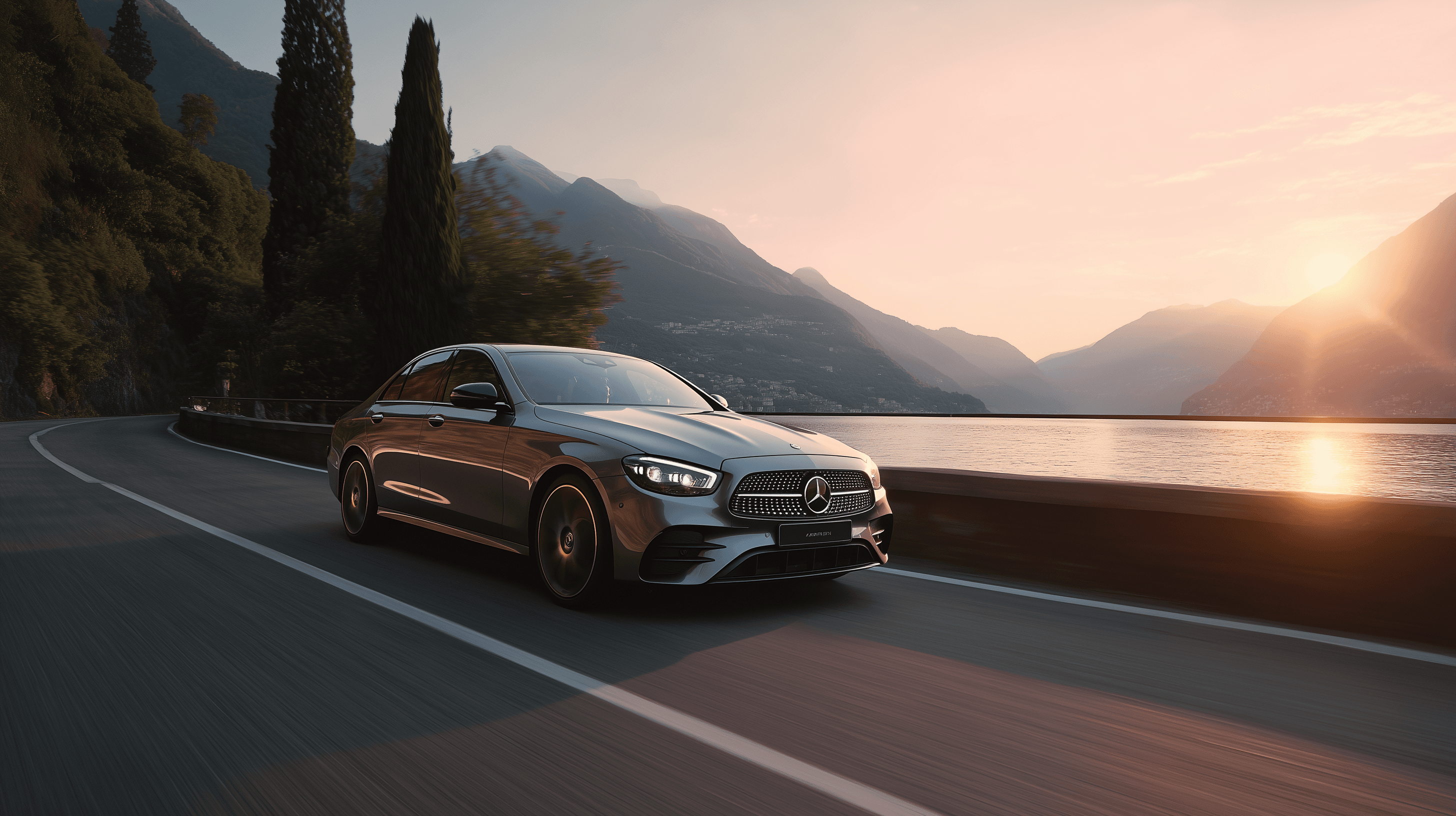 Luxury car in Italian landscape